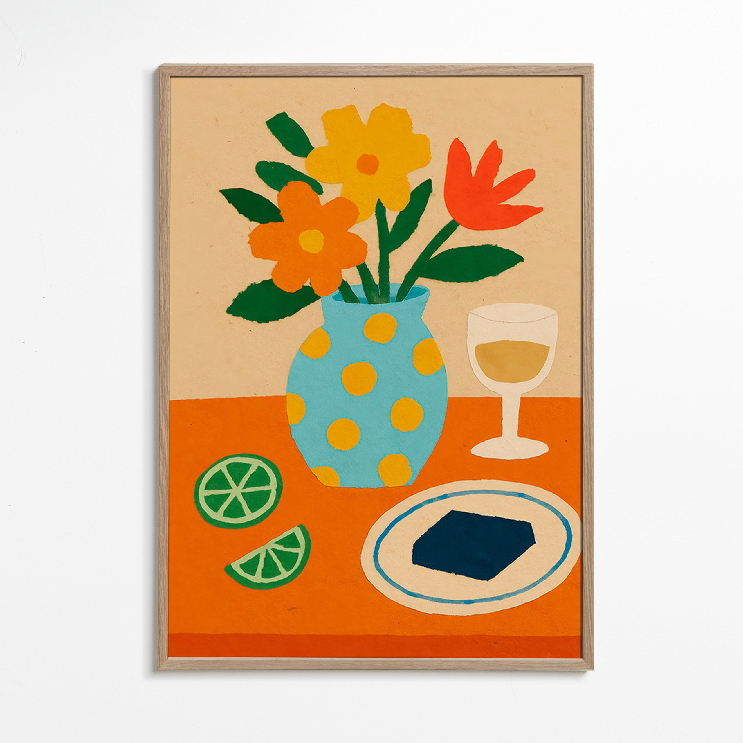 Cuadro de cocina con flores y aperitivo – Oak Frame