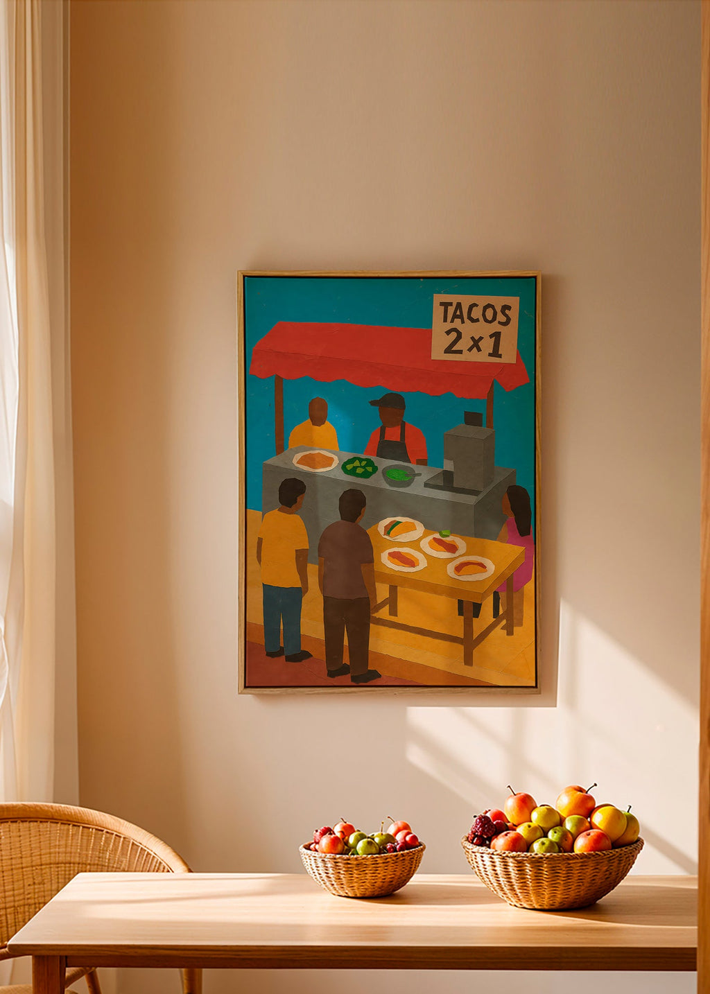 Cuadro de cocina con puesto de tacos ilustrado – Canvas2