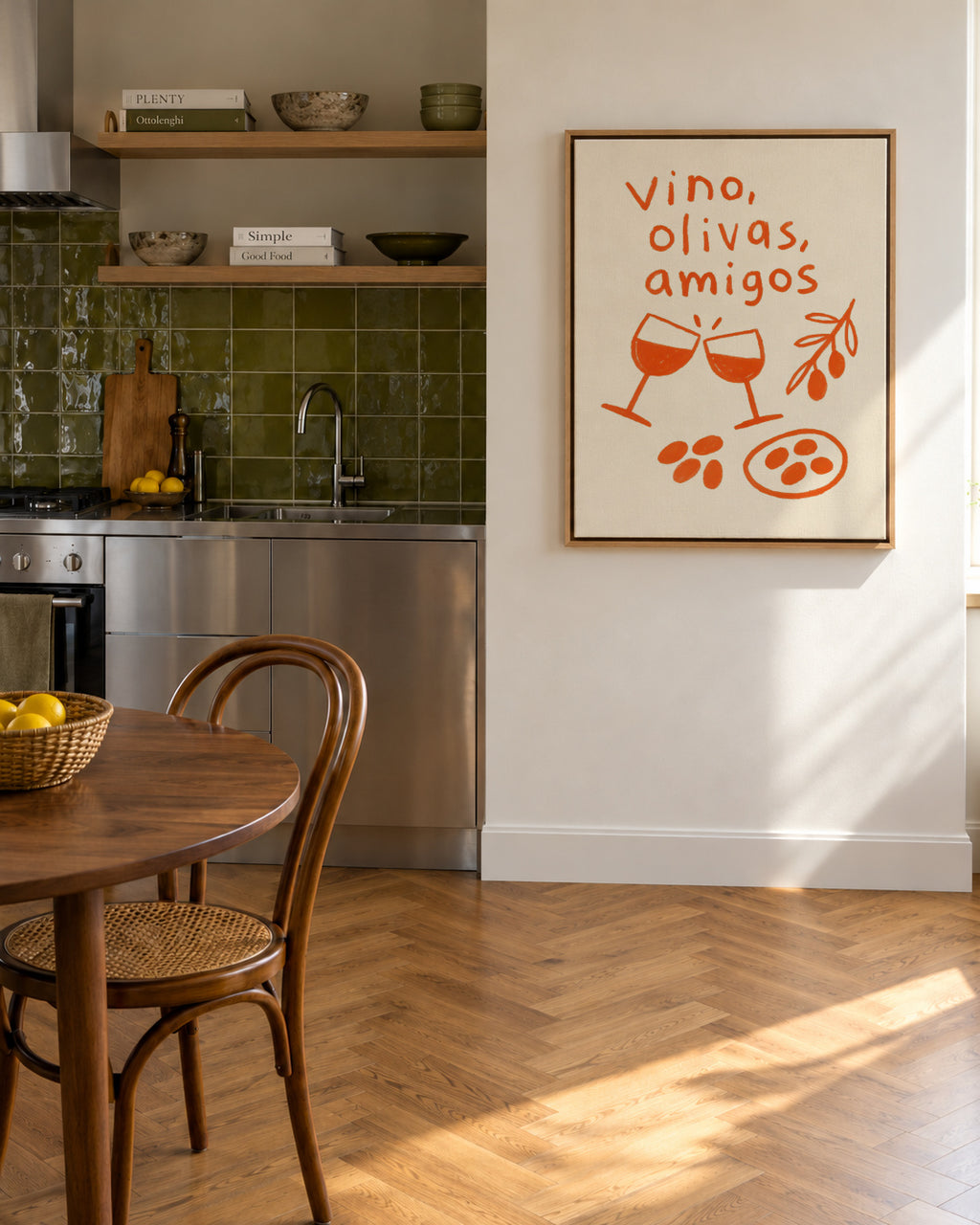 Friends & Olives - Framed canvas in an interior