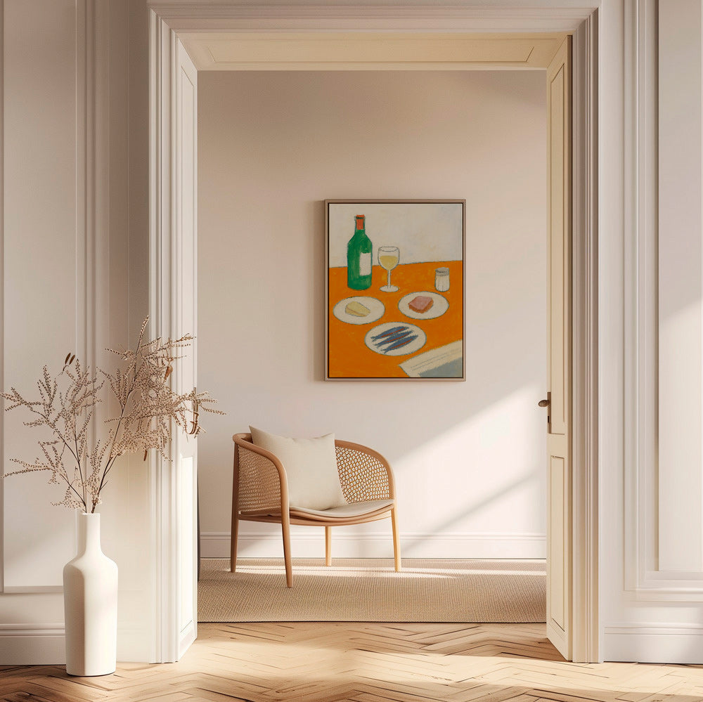 Cuadro de cocina con sardinas y copa de vino – Canvas2