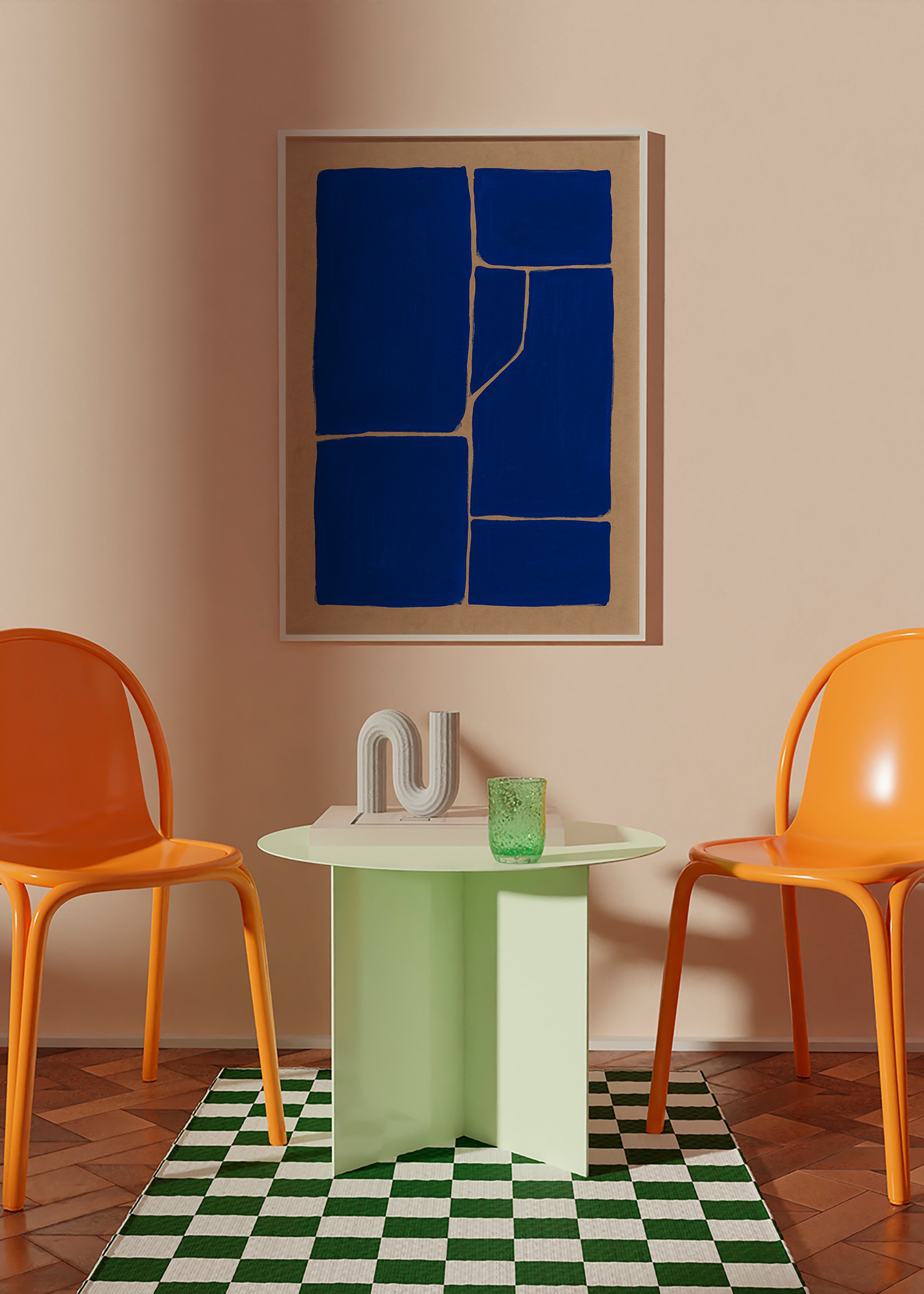 Cuadro geométrico azul con bloques fragmentados – Product1