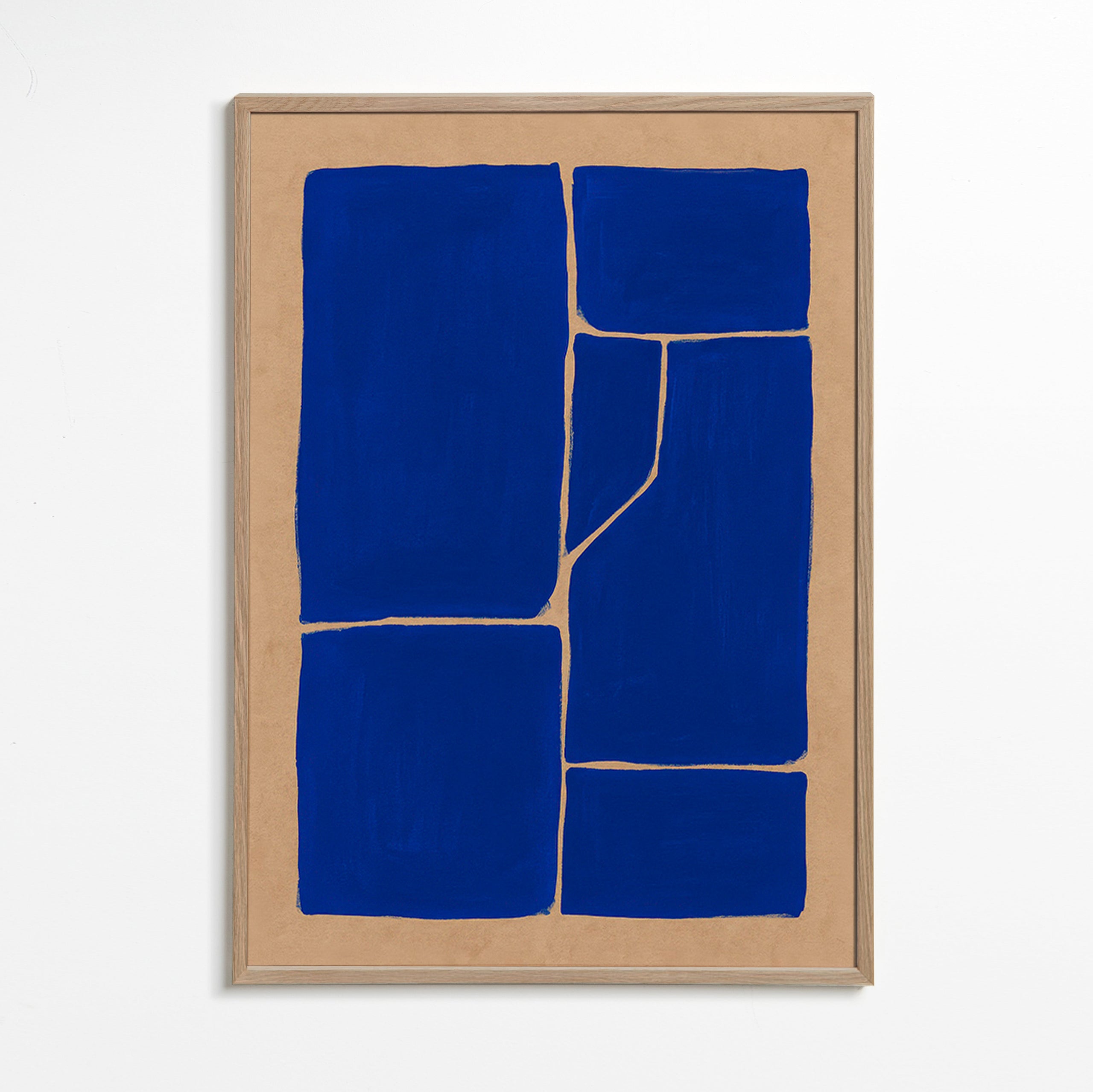 Cuadro geométrico azul con bloques fragmentados – Oak Frame