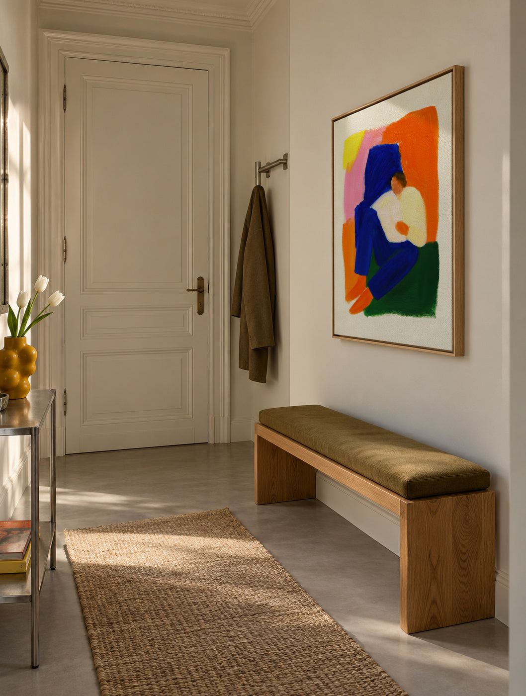 Seated in Color - Framed canvas in an interior