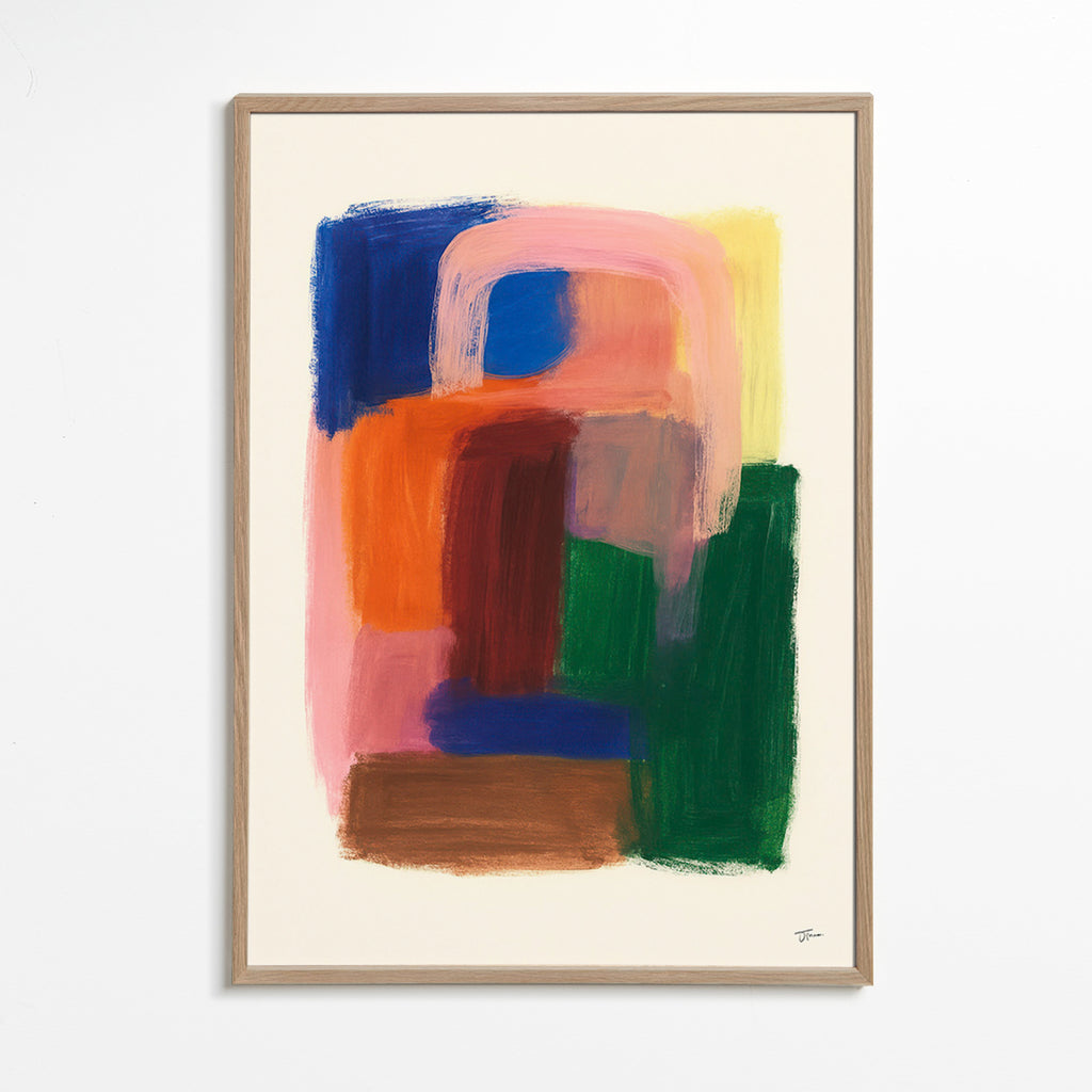 Cuadro abstracto con trazos coloridos – Oak Frame