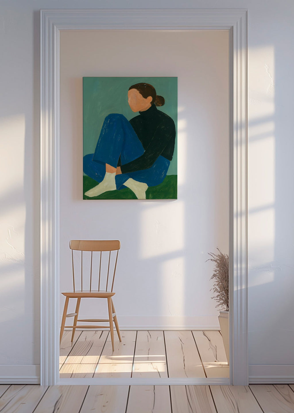 Ilustración de figura sentada minimalista – Canvas