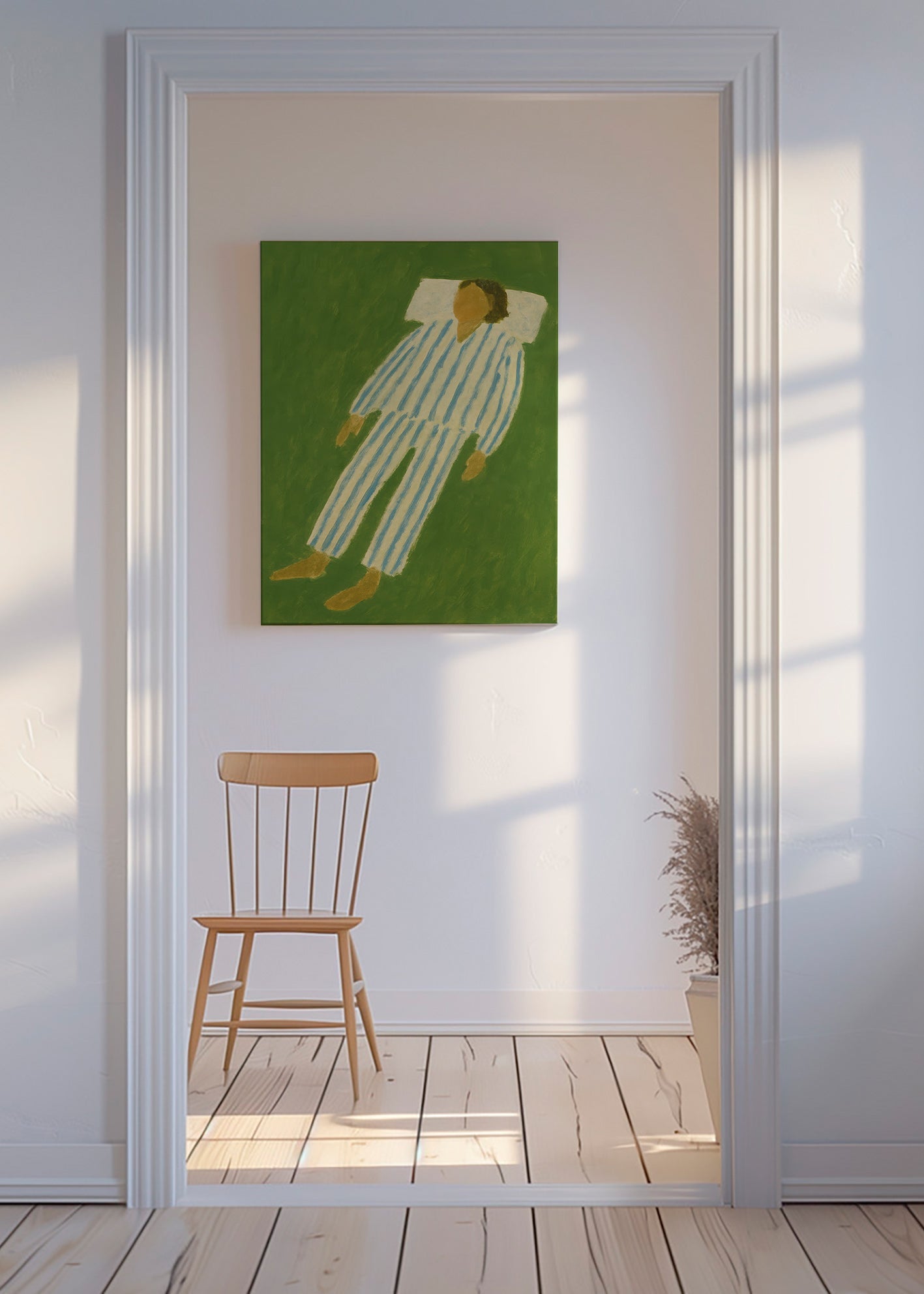 Ilustración de figura tumbada en pijama a rayas – Canvas