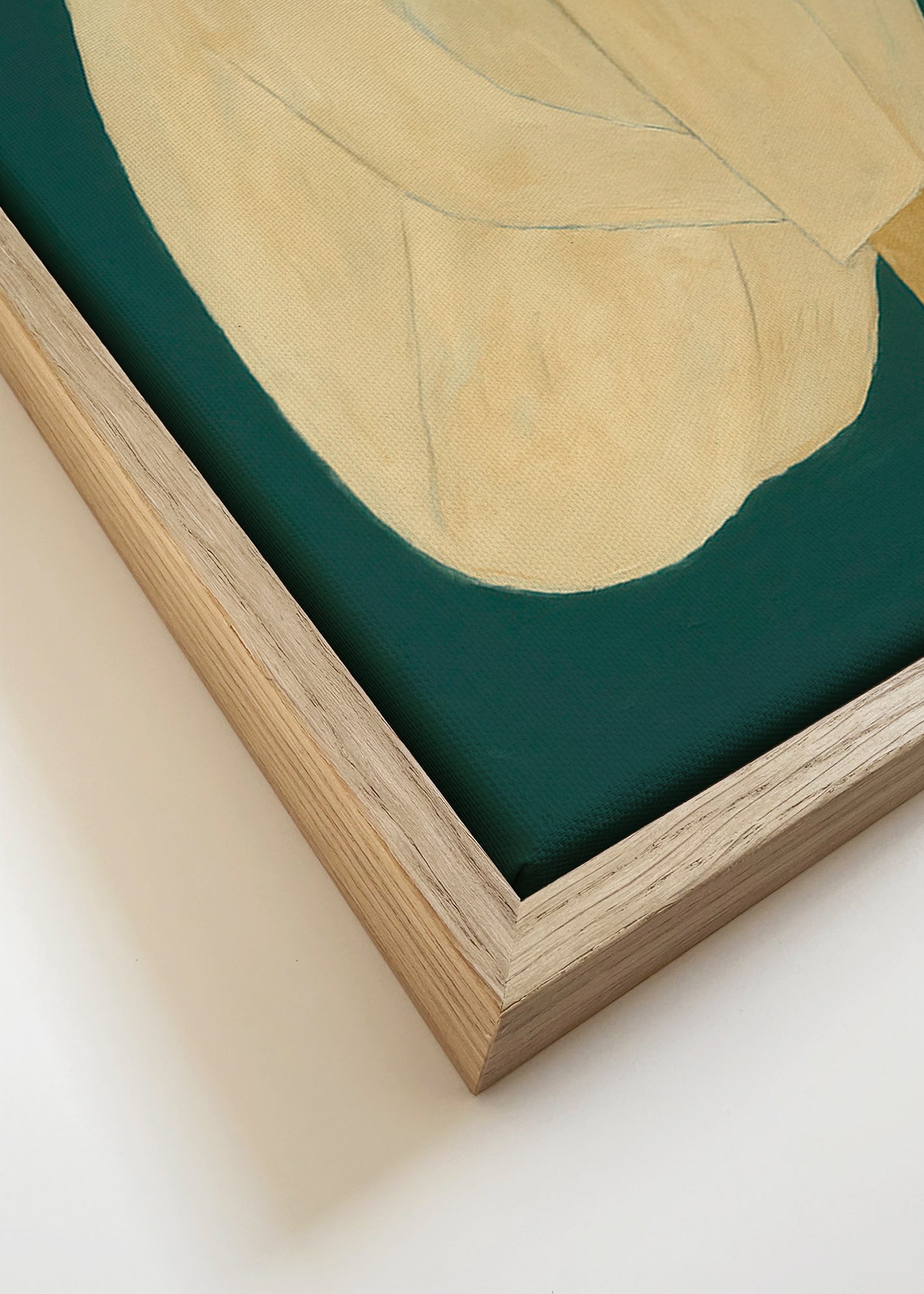 Cuadro minimalista de figura sentada sobre fondo verde – Canvas detail