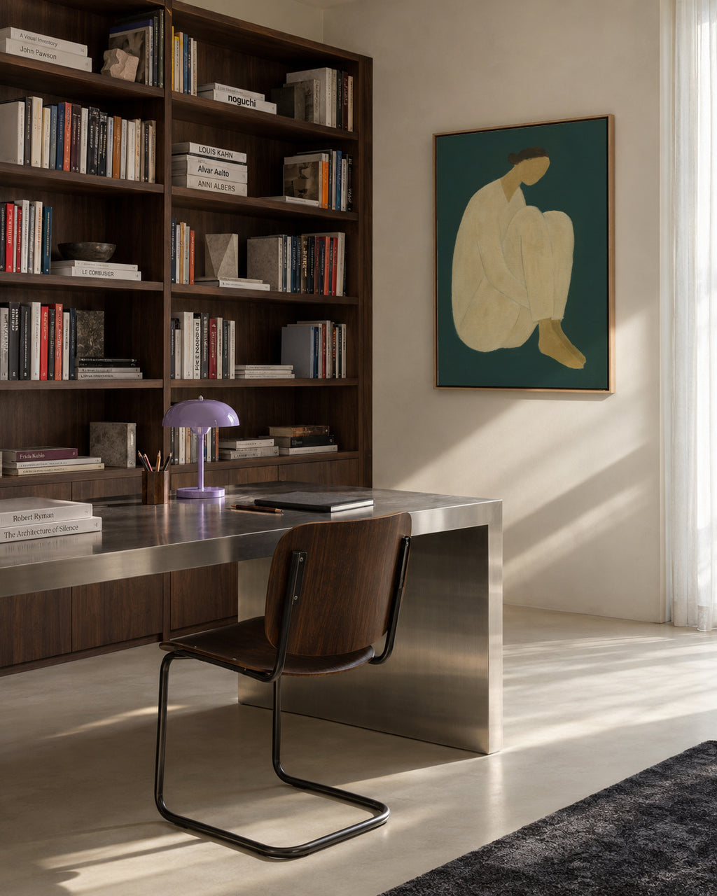 Golden Contemplation - Framed canvas in an interior