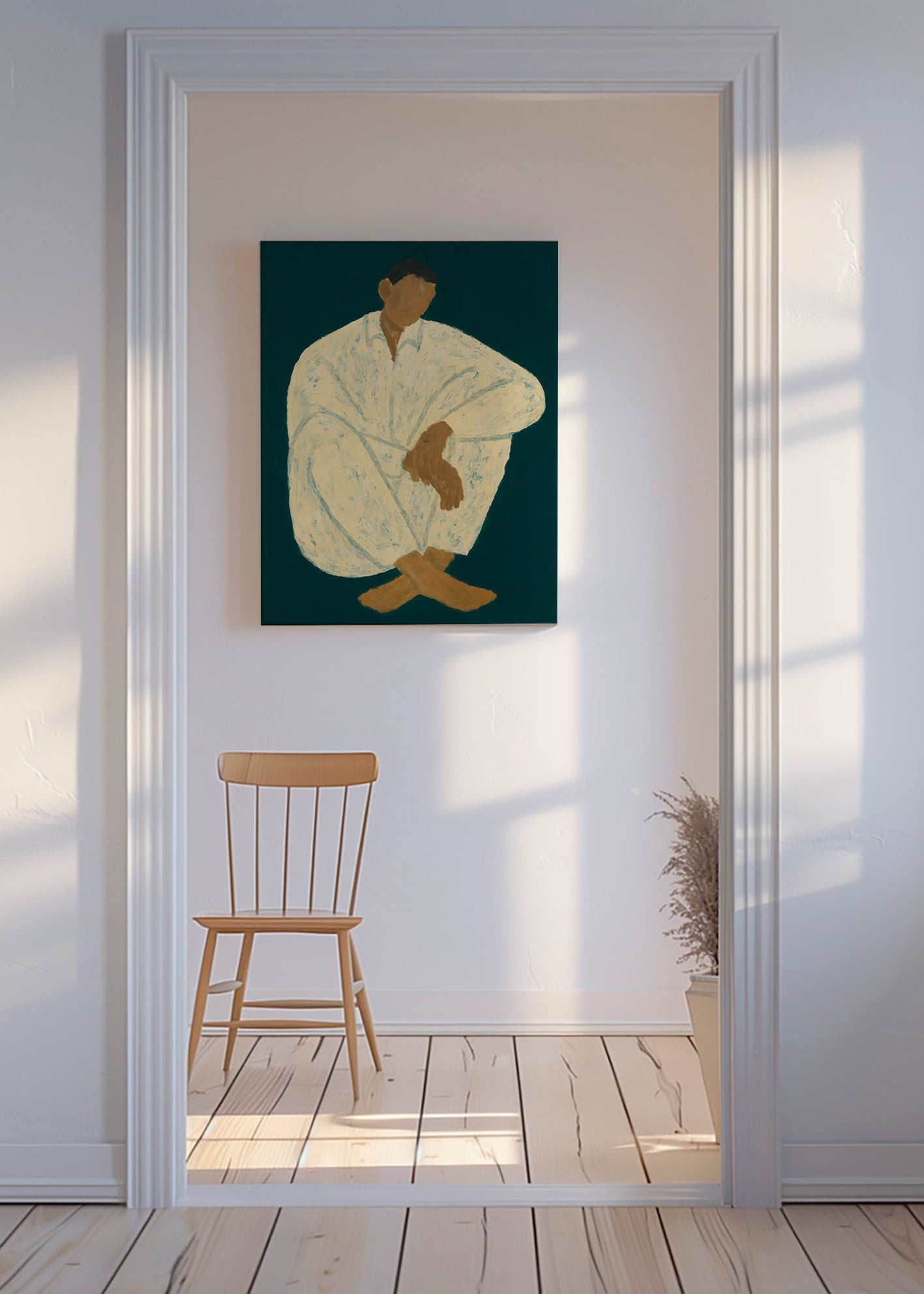 Ilustración de figura sentada en pose recogida – Canvas