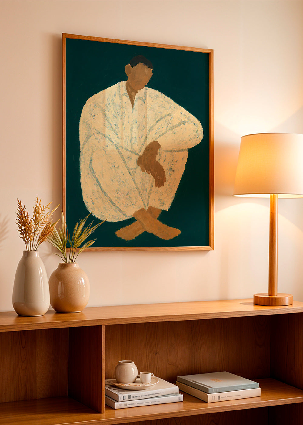 Ilustración de figura sentada en pose recogida – Product1