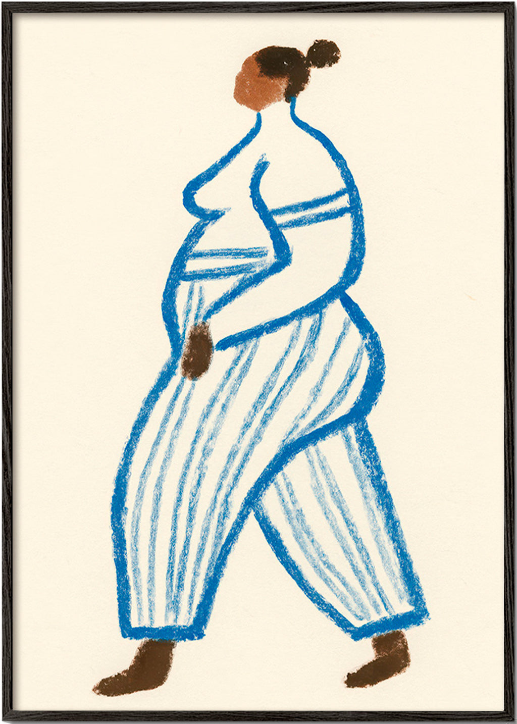 Ilustración figura caminando en líneas azules – Black Frame