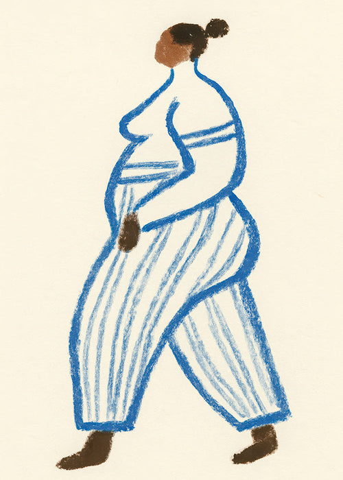 Ilustración figura caminando en líneas azules