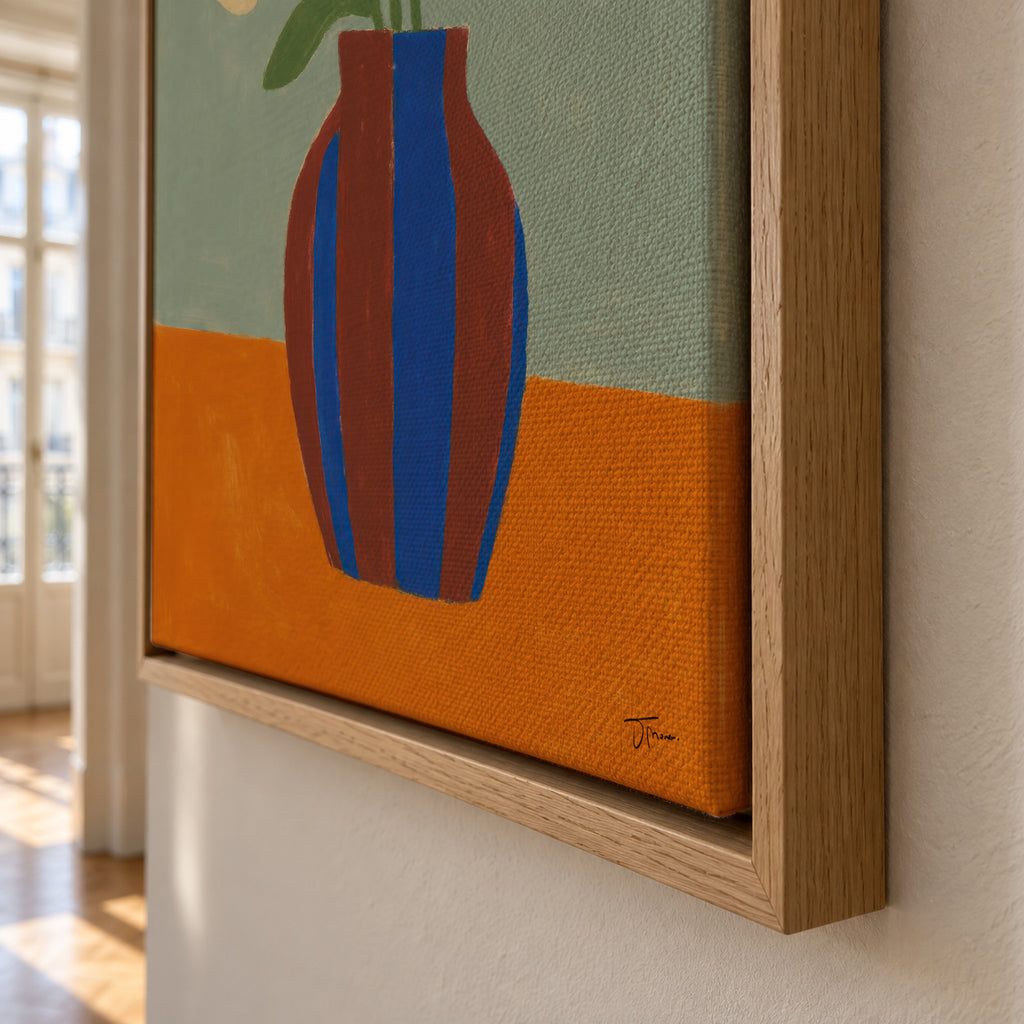 Blue Striped Vase - Framed canvas detail