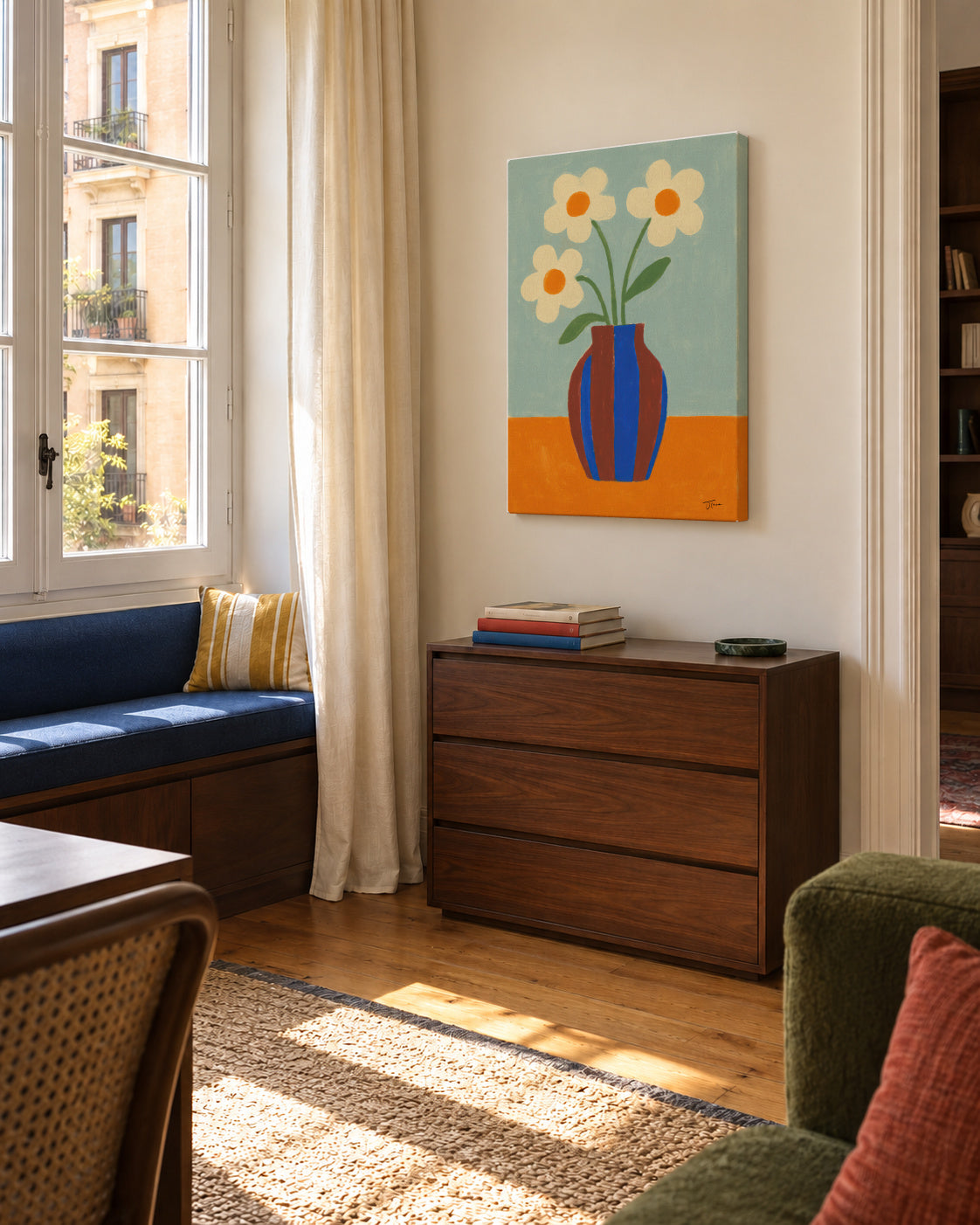 Blue Striped Vase - Unframed canvas in an interior