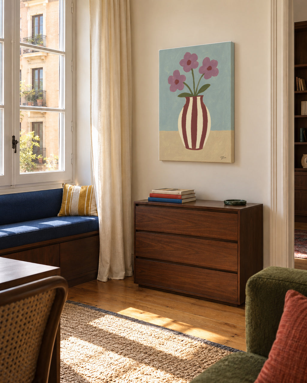 Burgundy Lines - Unframed canvas in an interior
