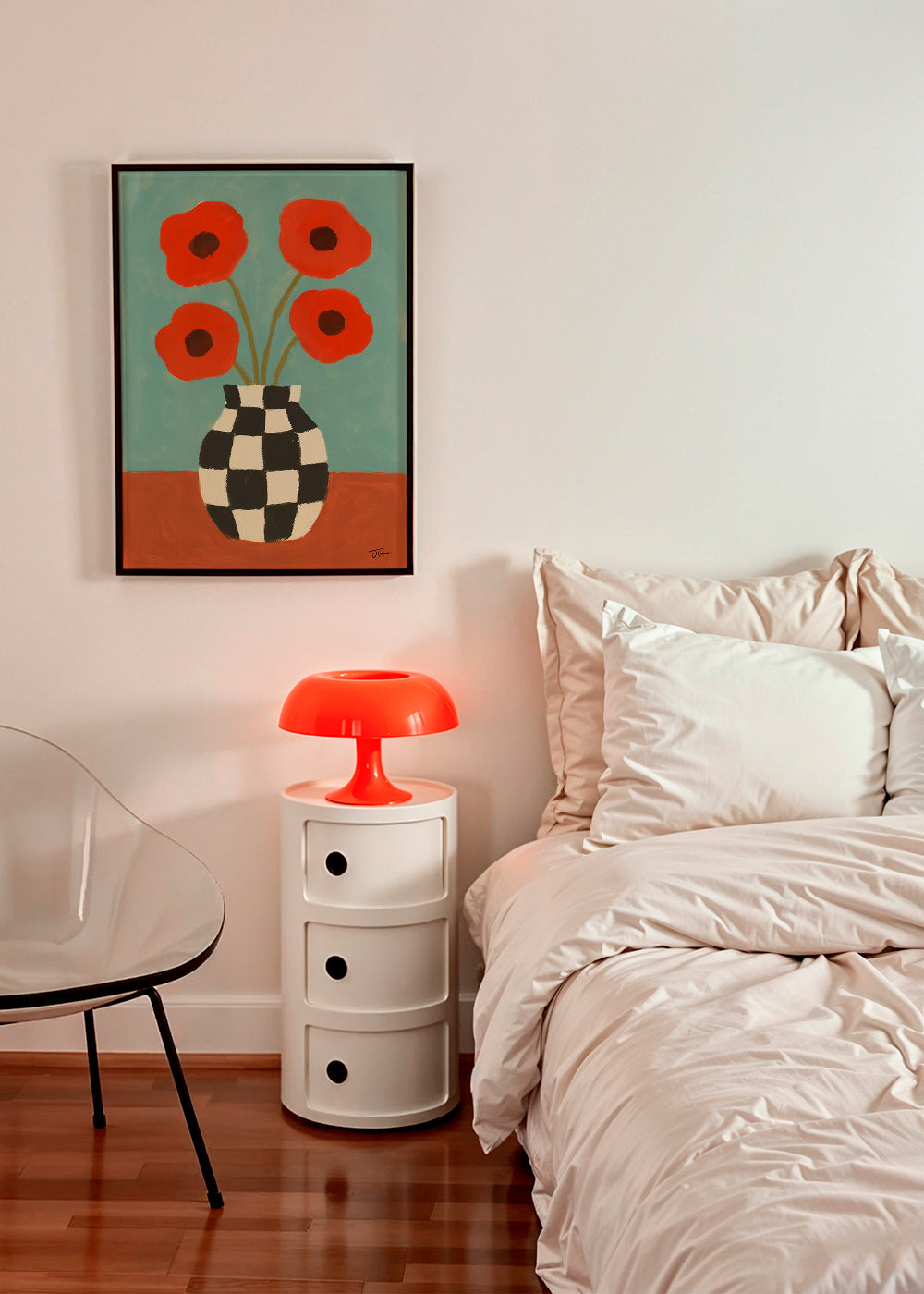 Lámina botánica con amapolas y jarrón ajedrez – Product1