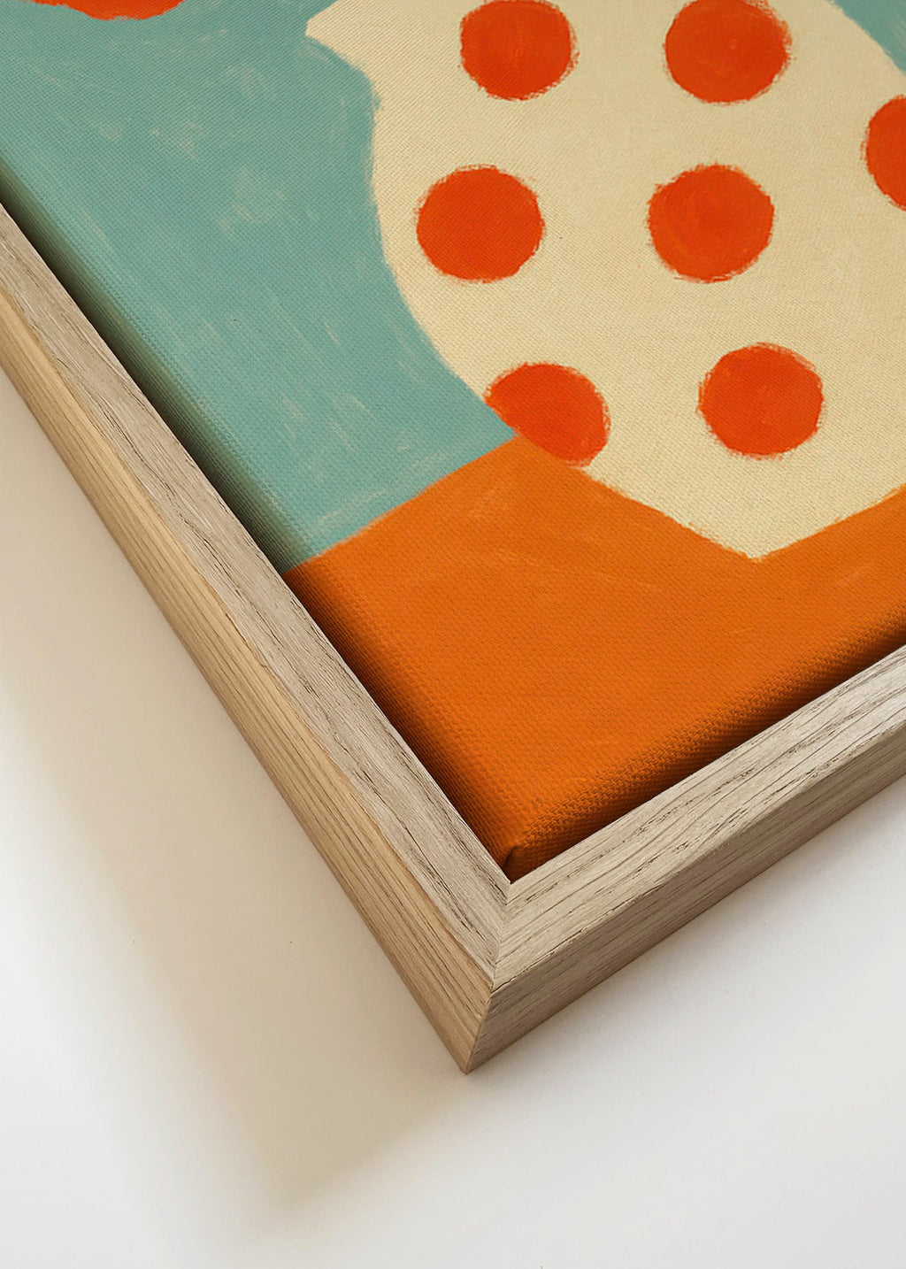 Lámina botánica con jarrón de lunares rojos – Canvas detail