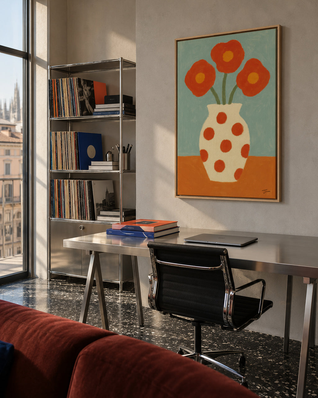 Red Polka Dots - Framed canvas in an interior