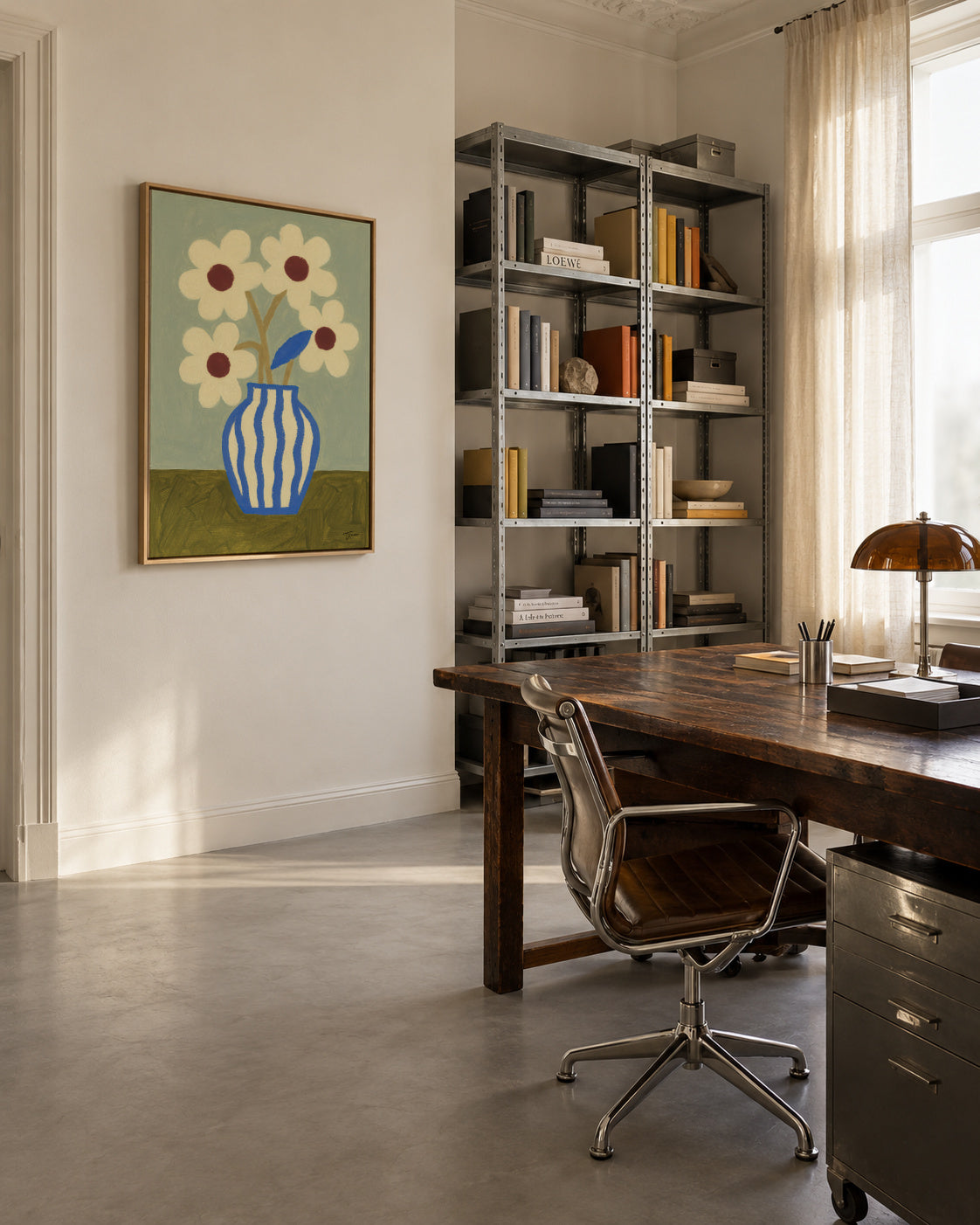 Blue Waves Vase - Framed canvas in an interior