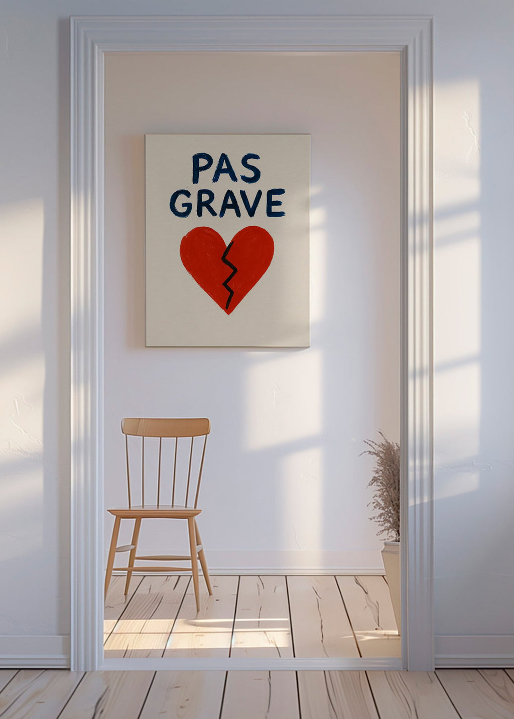 Ilustración corazón roto con texto Pas Grave – Canvas