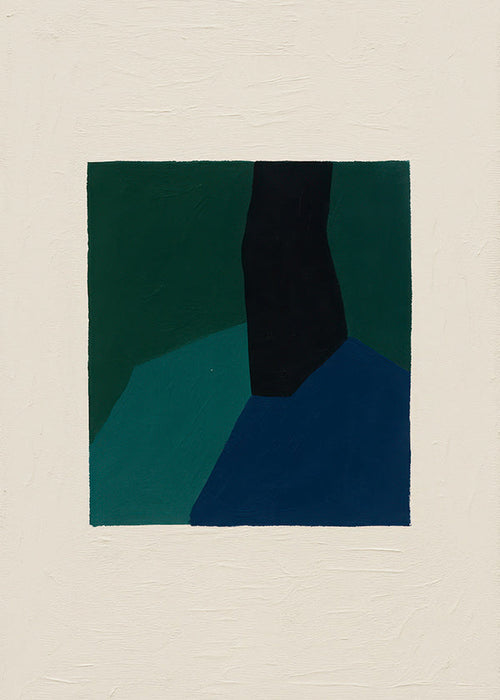 Cuadro abstracto con bloques verdes y azul marino