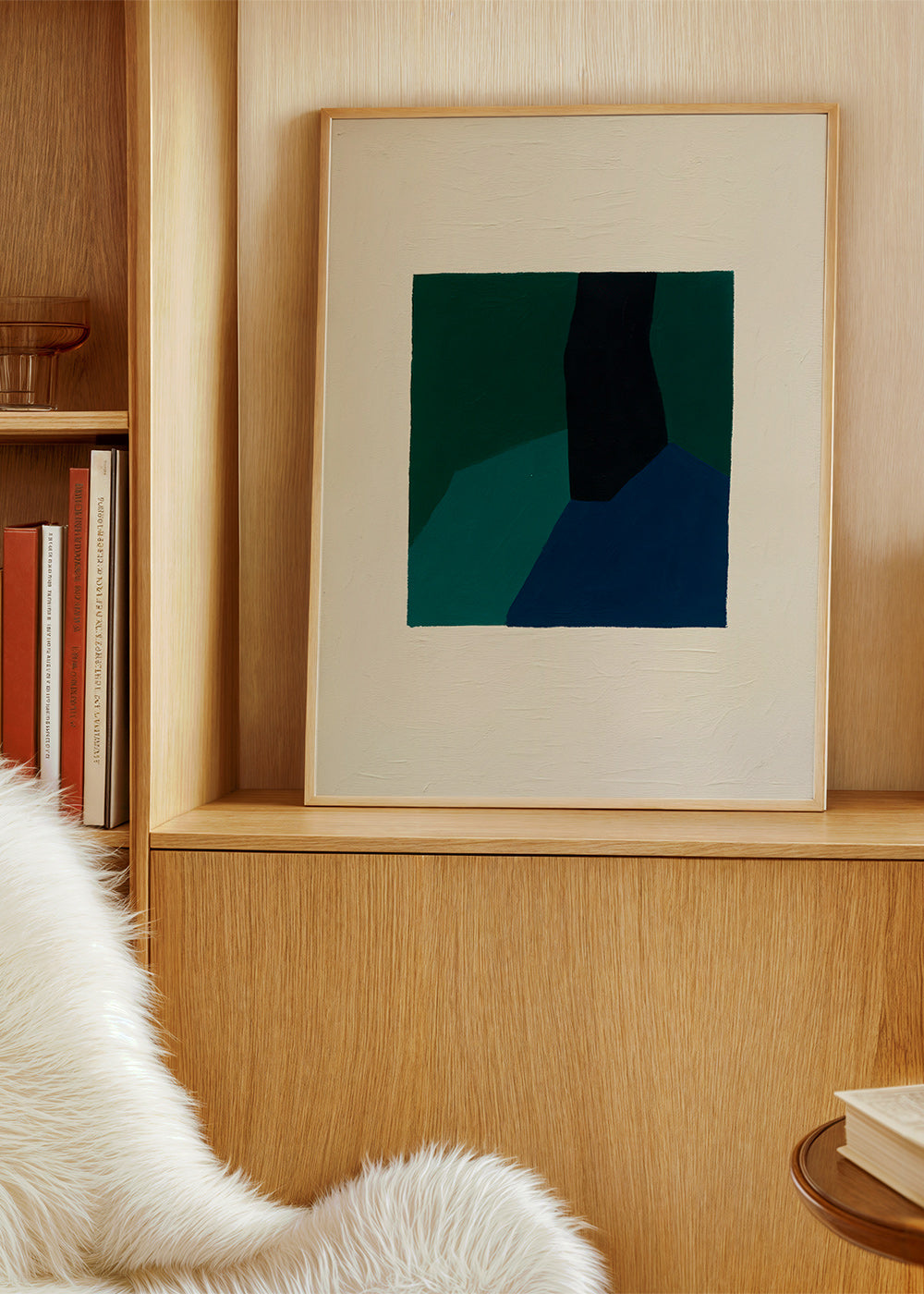 Cuadro abstracto con bloques verdes y azul marino – Product2