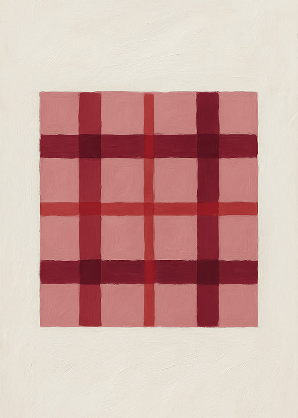 Cuadro geométrico tartán rosa pintado