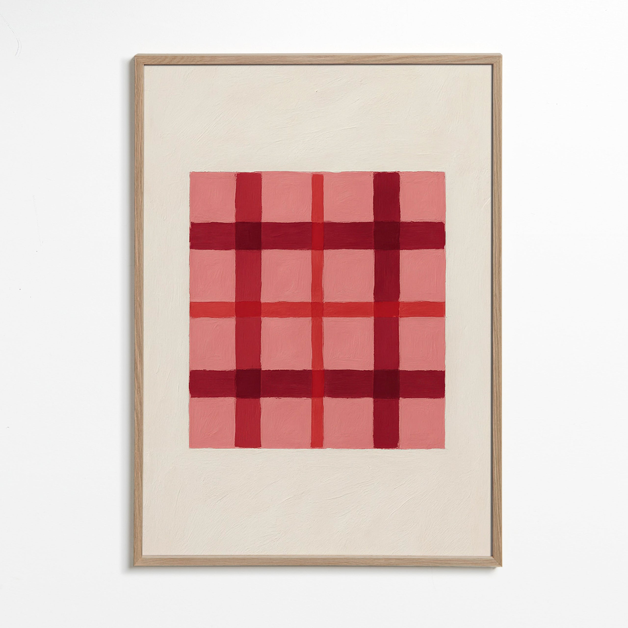Cuadro geométrico tartán rosa pintado – Oak Frame