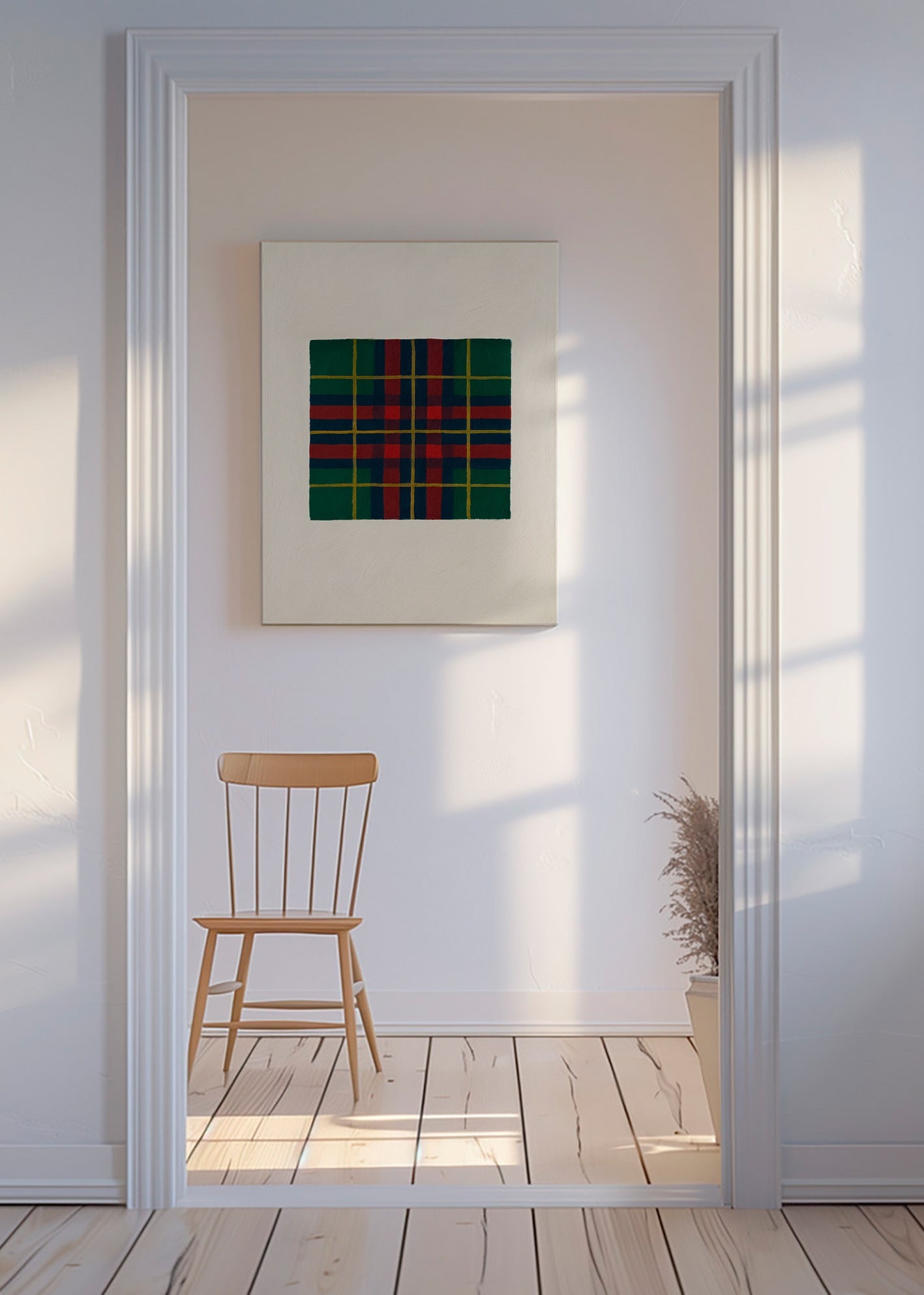 Cuadro geométrico con trama tartán pintada a mano – Canvas