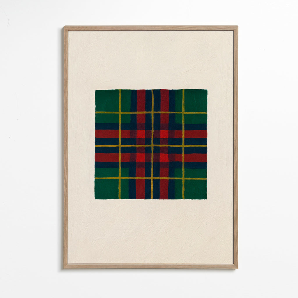 Cuadro geométrico con trama tartán pintada a mano – Oak Frame