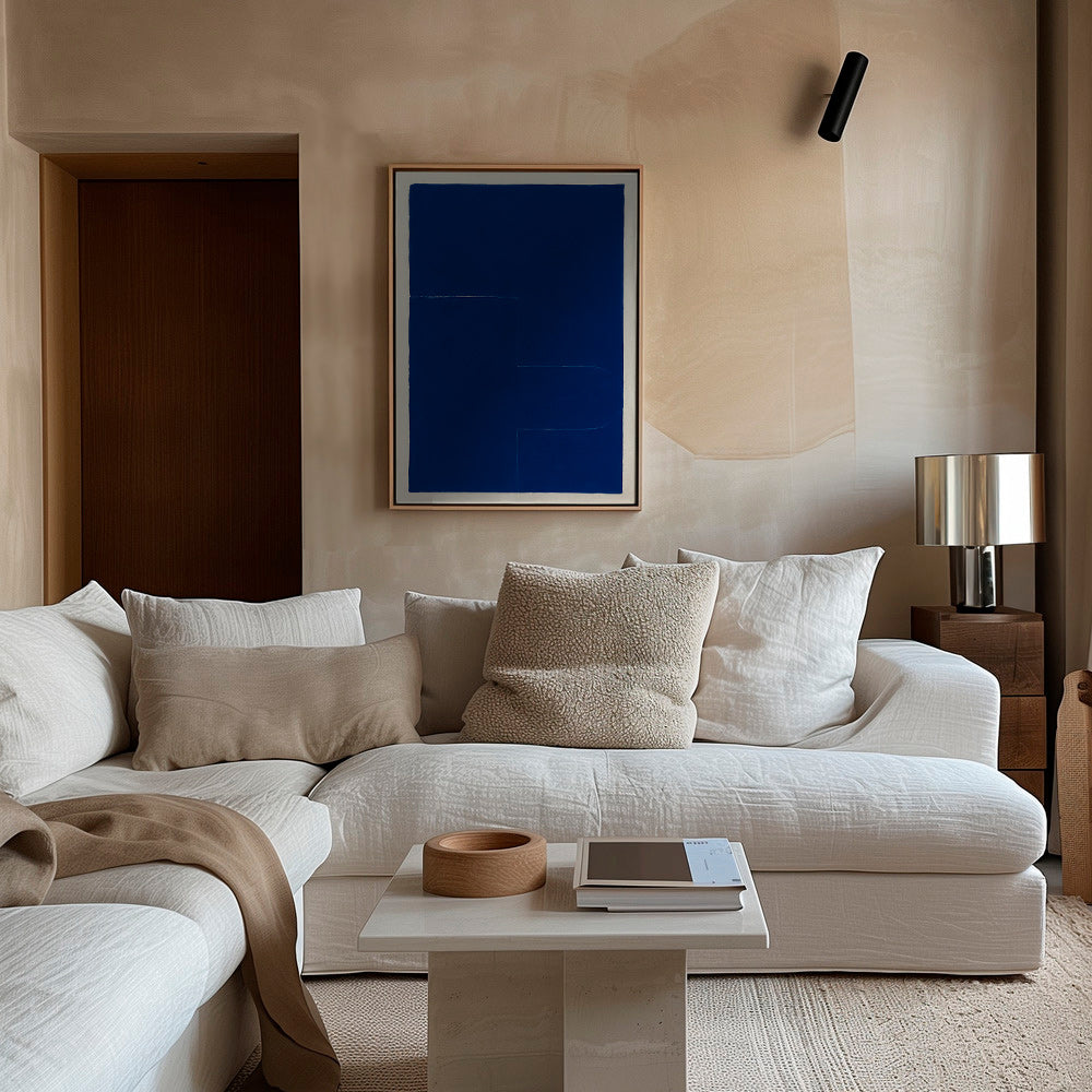 Cuadro geométrico azul con bloque vertical – Canvas1