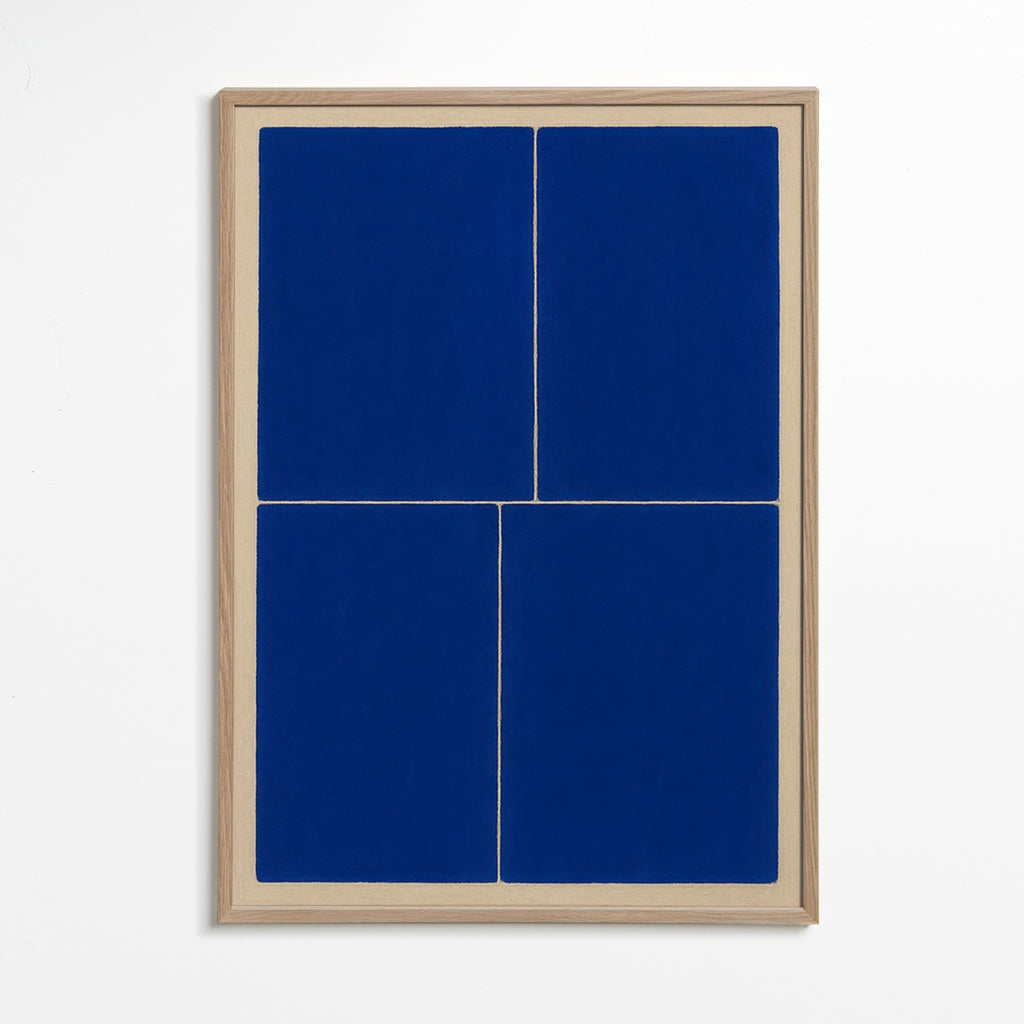 Cuadro geométrico con bloques azules – Oak Frame