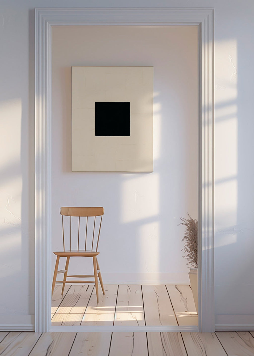 Cuadro abstracto: cuadrado negro sobre crema – Canvas