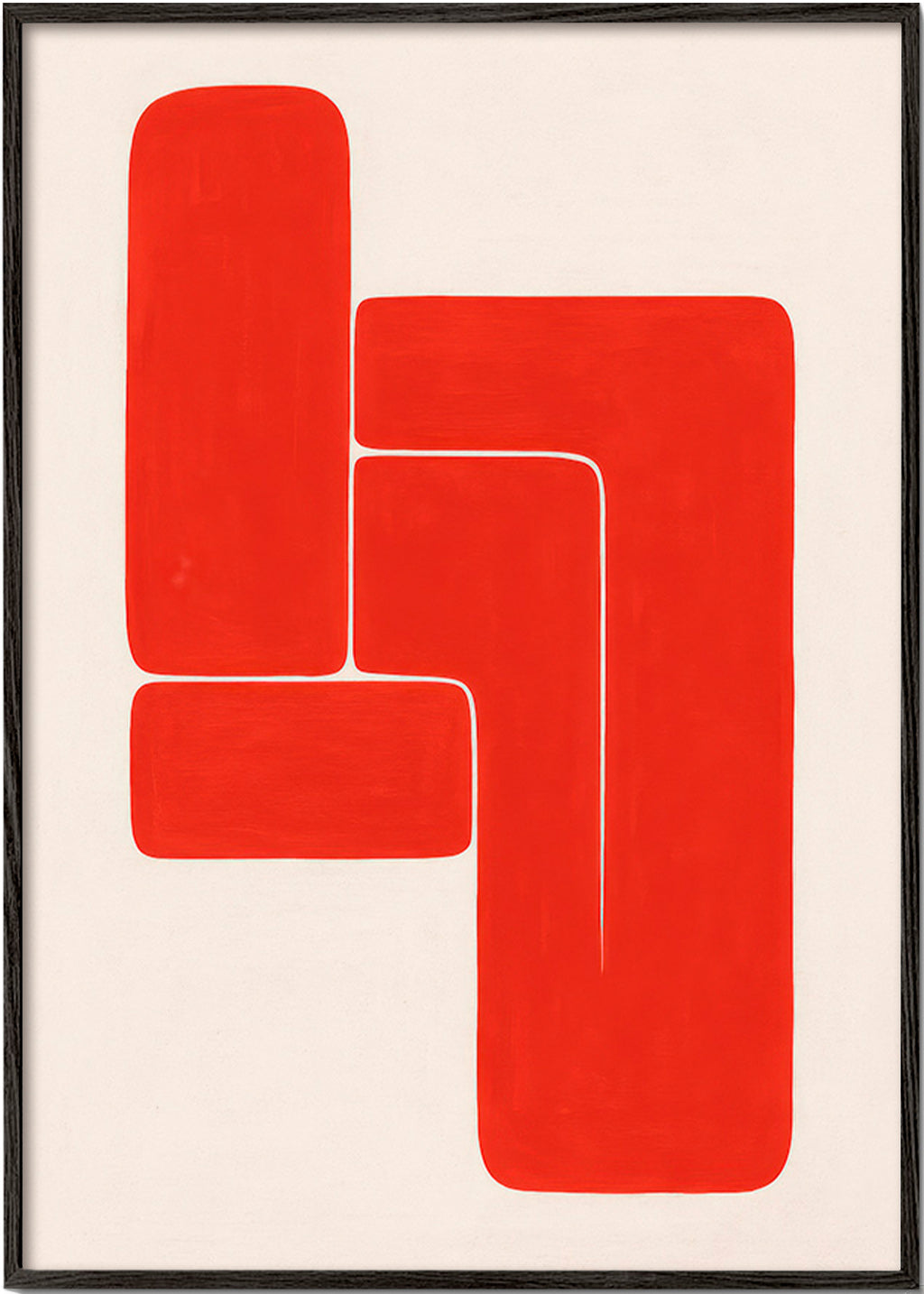 Cuadro geométrico con formas L rojas – Black Frame