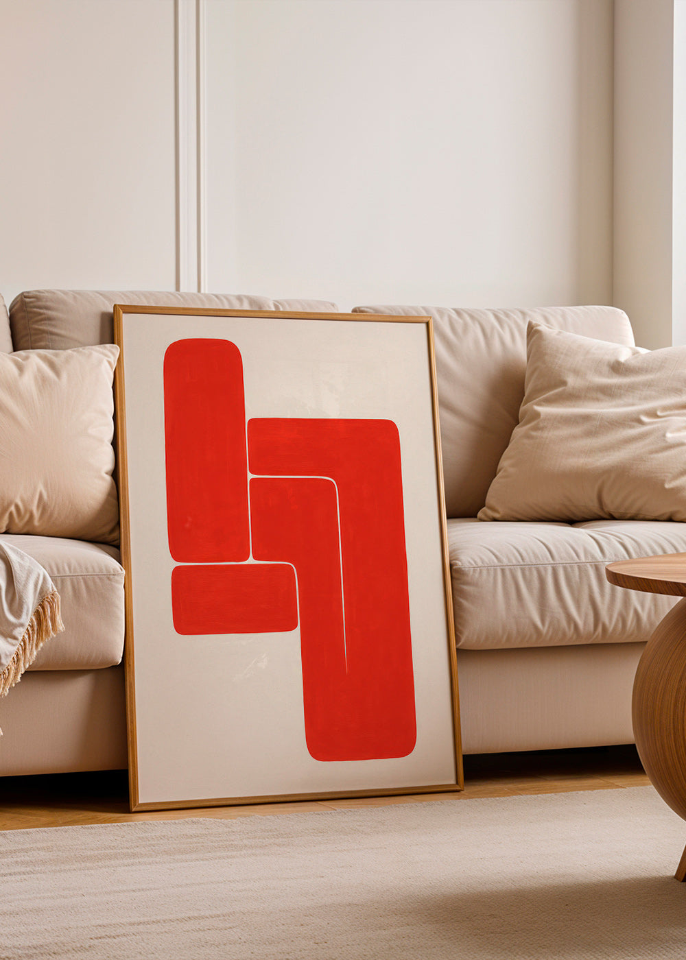 Cuadro geométrico con formas L rojas – Product2