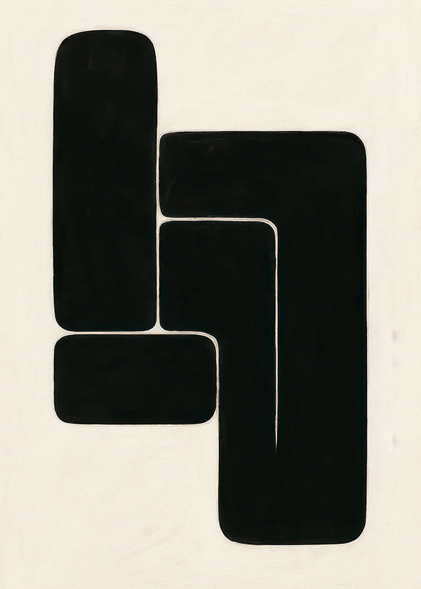 Cuadro geométrico en formas negras y fondo crema