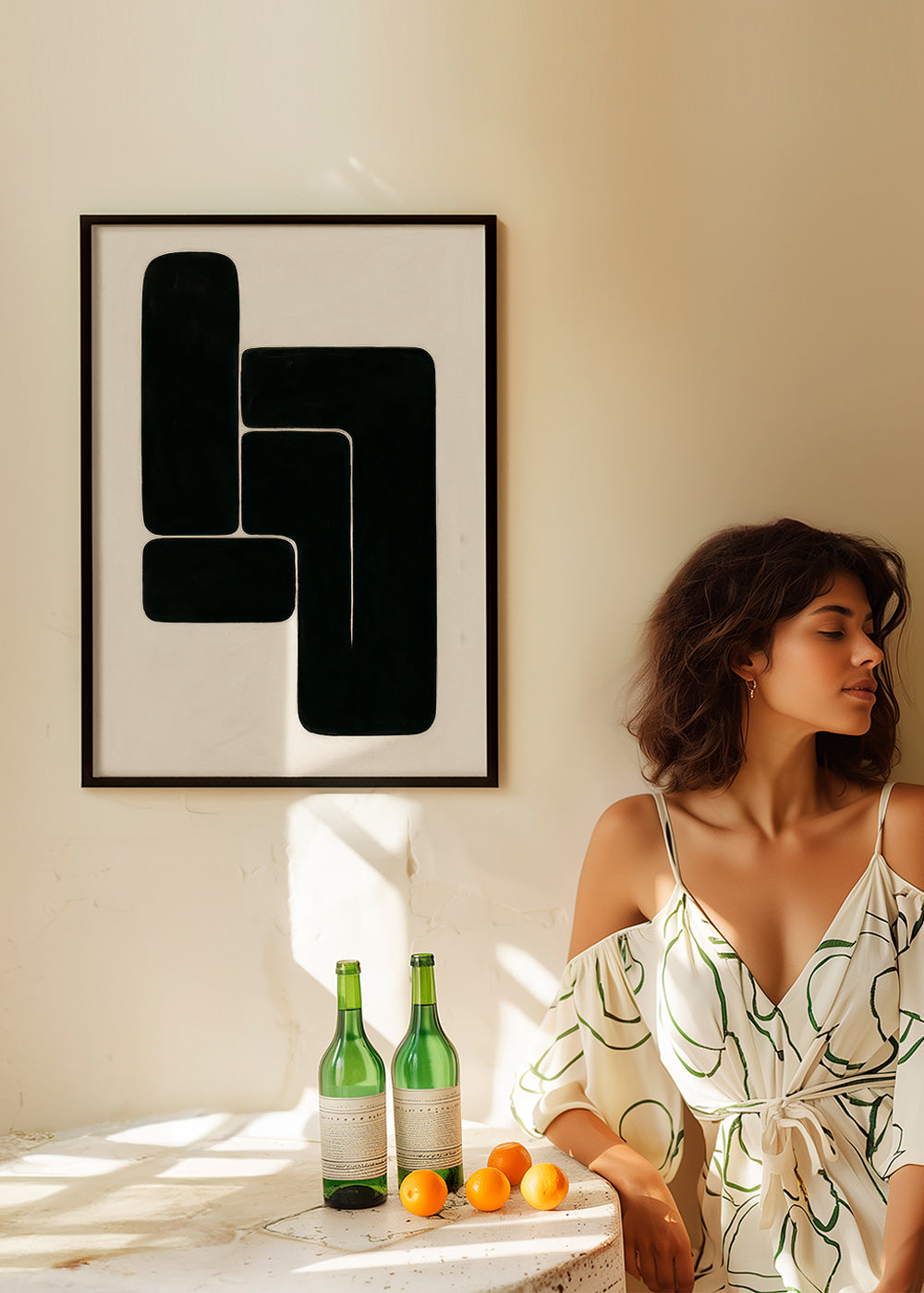 Cuadro geométrico en formas negras y fondo crema – Product3