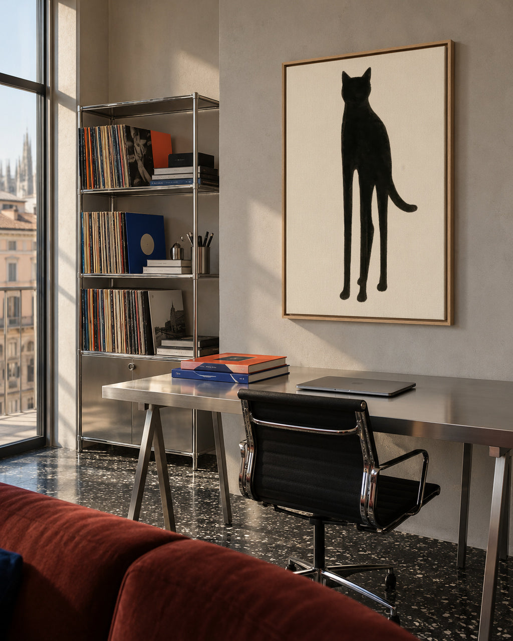 Slender Feline - Framed canvas in an interior