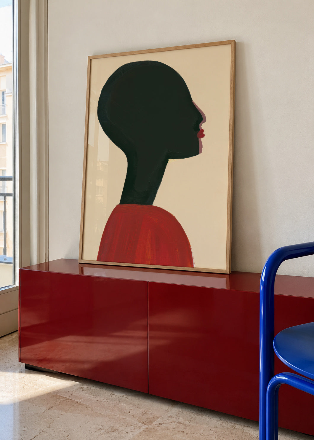 Profile in Red - Framed poster in an interior