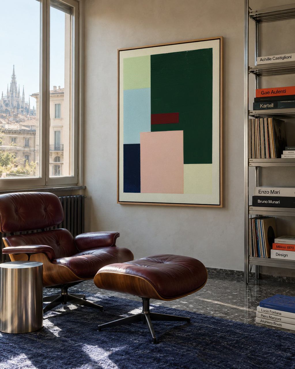 Pastel Construction II - Framed canvas in an interior
