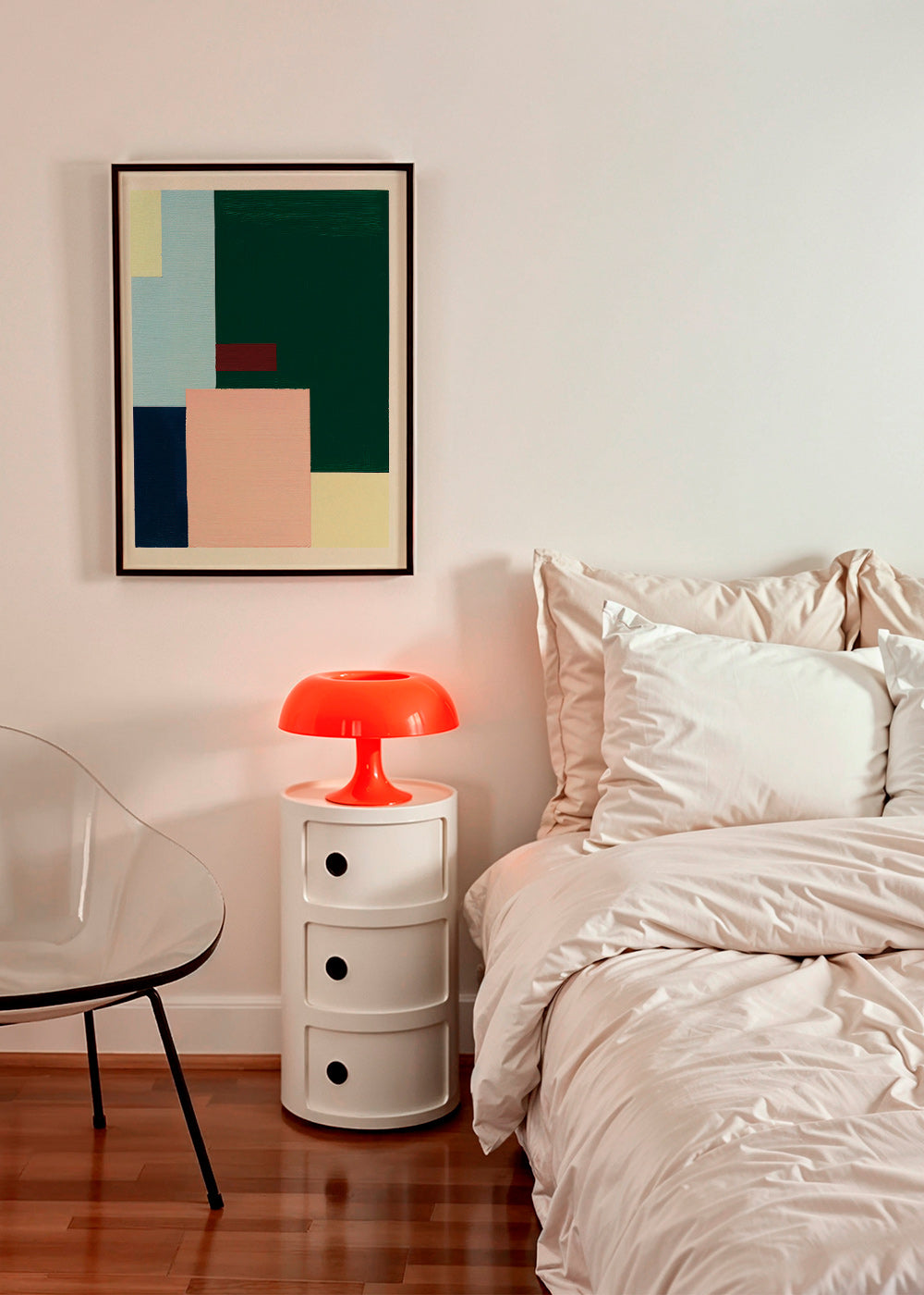 Cuadro geométrico: bloques pastel y verde profundo – Product1