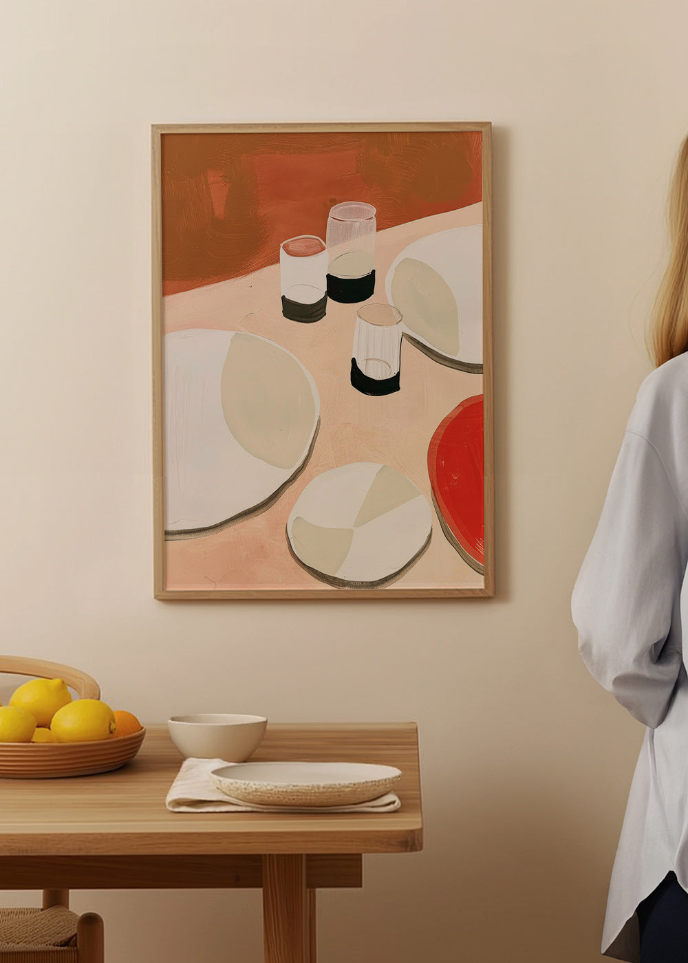 Cuadro de cocina minimalista con platos y vasos – Product1