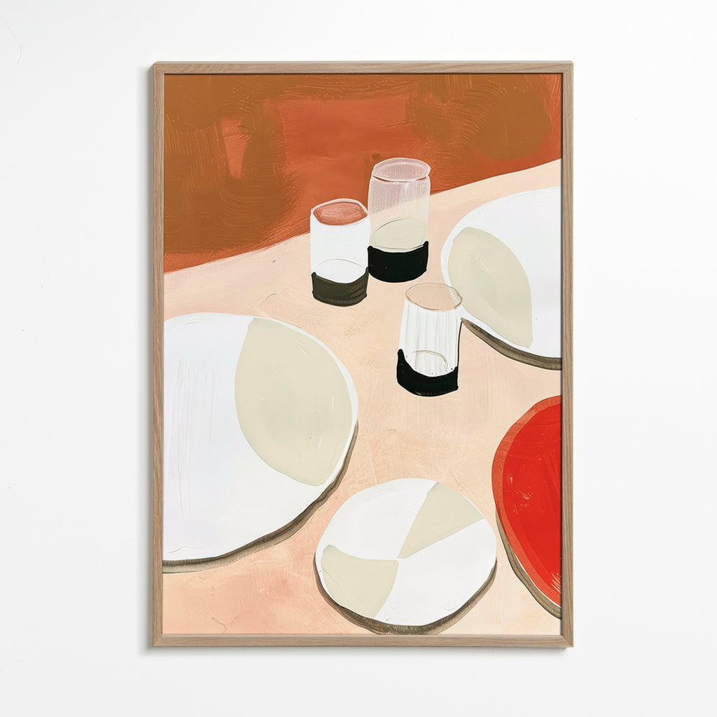Cuadro de cocina minimalista con platos y vasos – Oak Frame