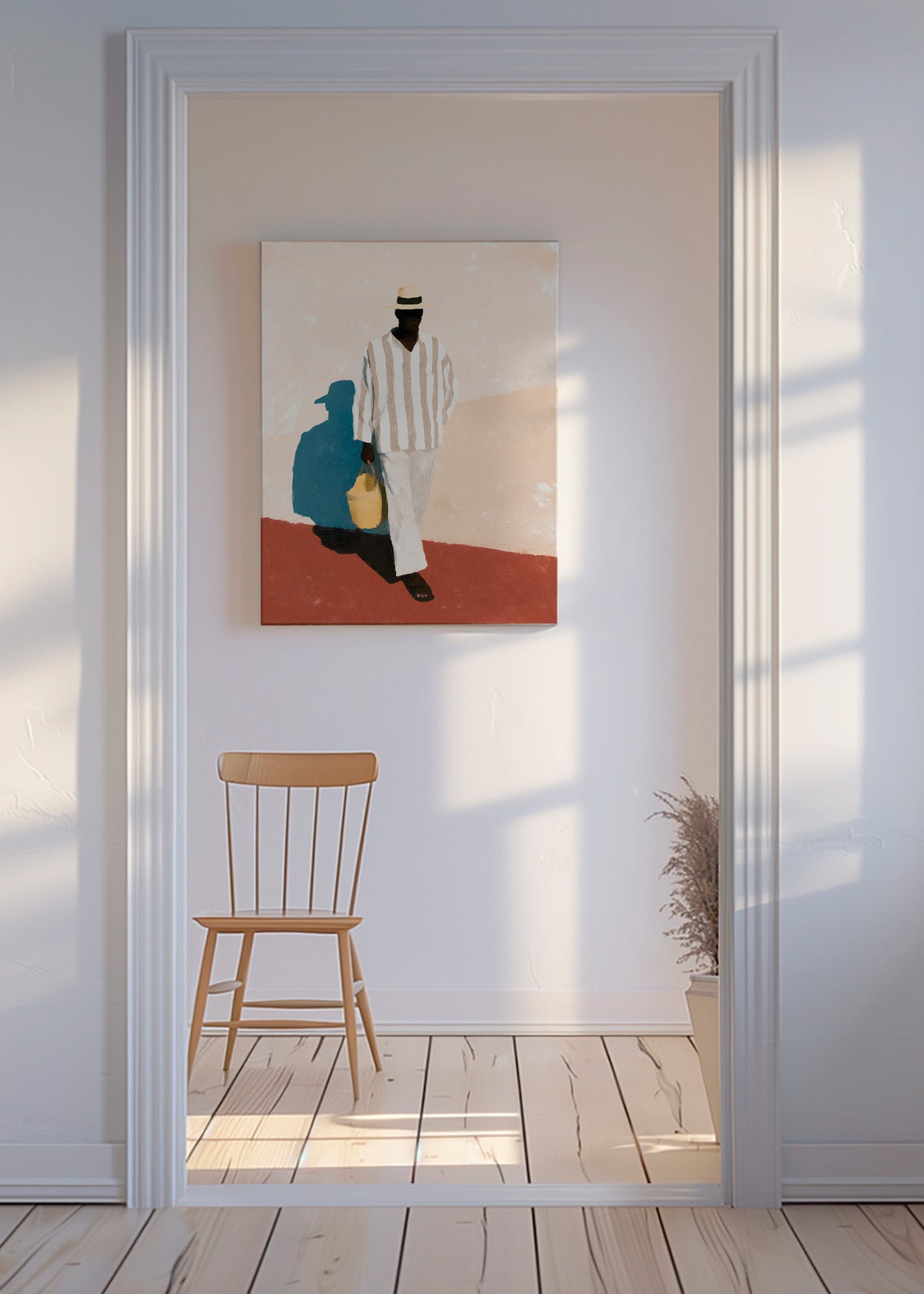 Cuadro minimalista con figura masculina y sombra alargada – Canvas