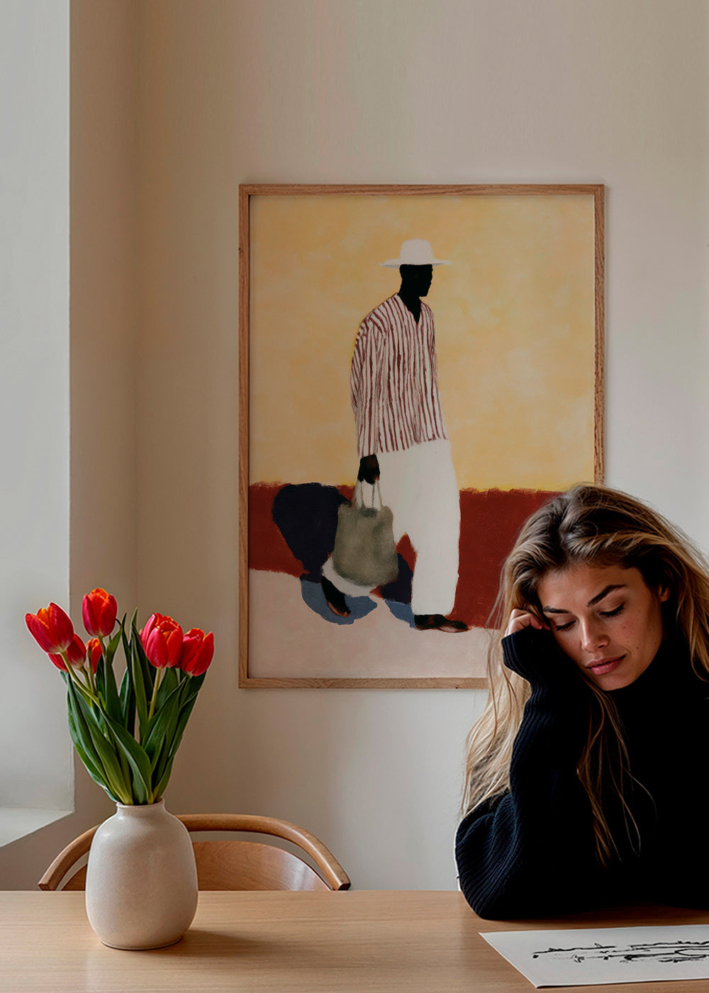 Ilustración de figura caminante con sombrero – Product1