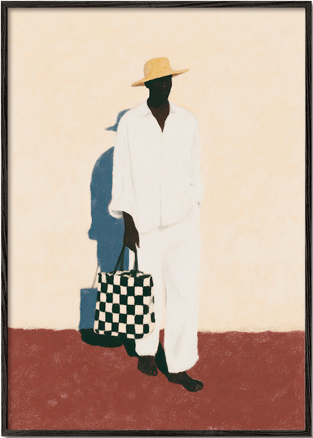 Cuadro minimalista con figura en traje blanco – Black Frame