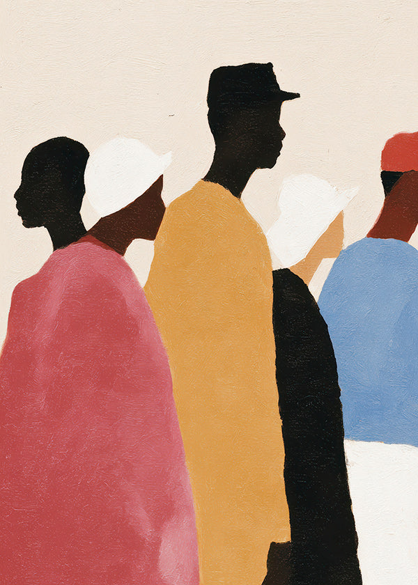 Cuadro abstracto de figuras en fila