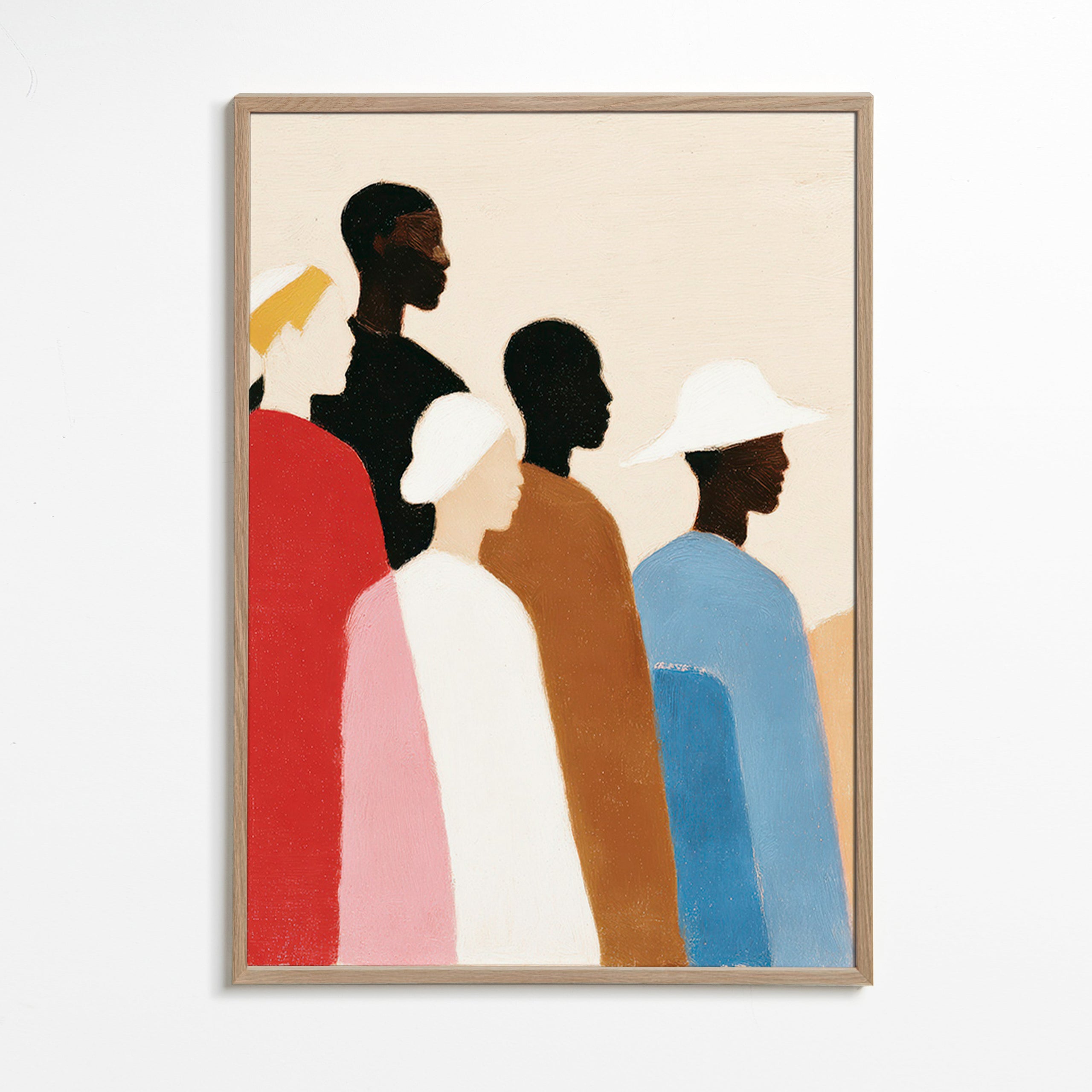 Cuadro abstracto de figuras en fila – Oak Frame