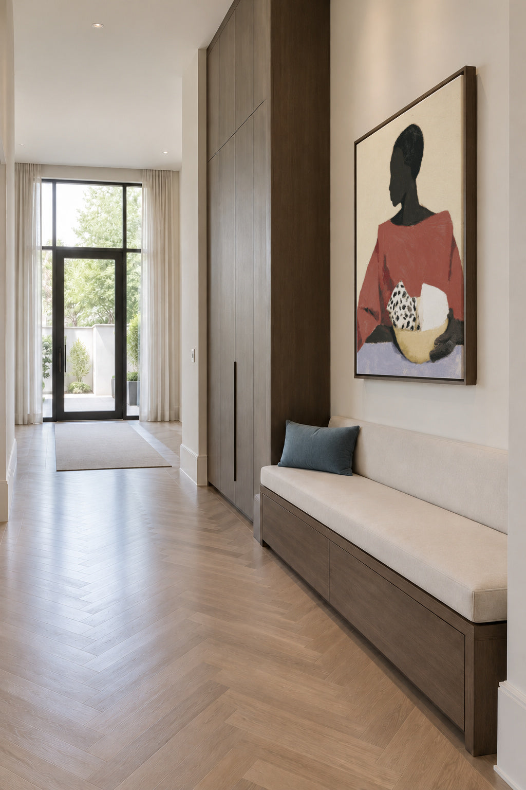 Lady with Bowl - Framed canvas in an interior