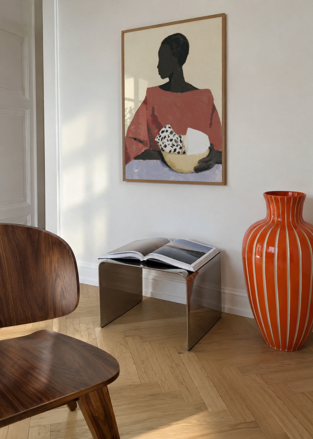Lady with Bowl - Framed poster in an interior